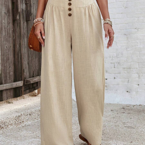 Women's Wide Leg Casual Vacation Pants With Buckle Design